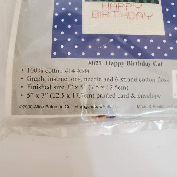 NIP Just a Note Cross Stitch Greeting Card HAPPY BIRTHDAY CAT 2000 - Picture 3 of 5